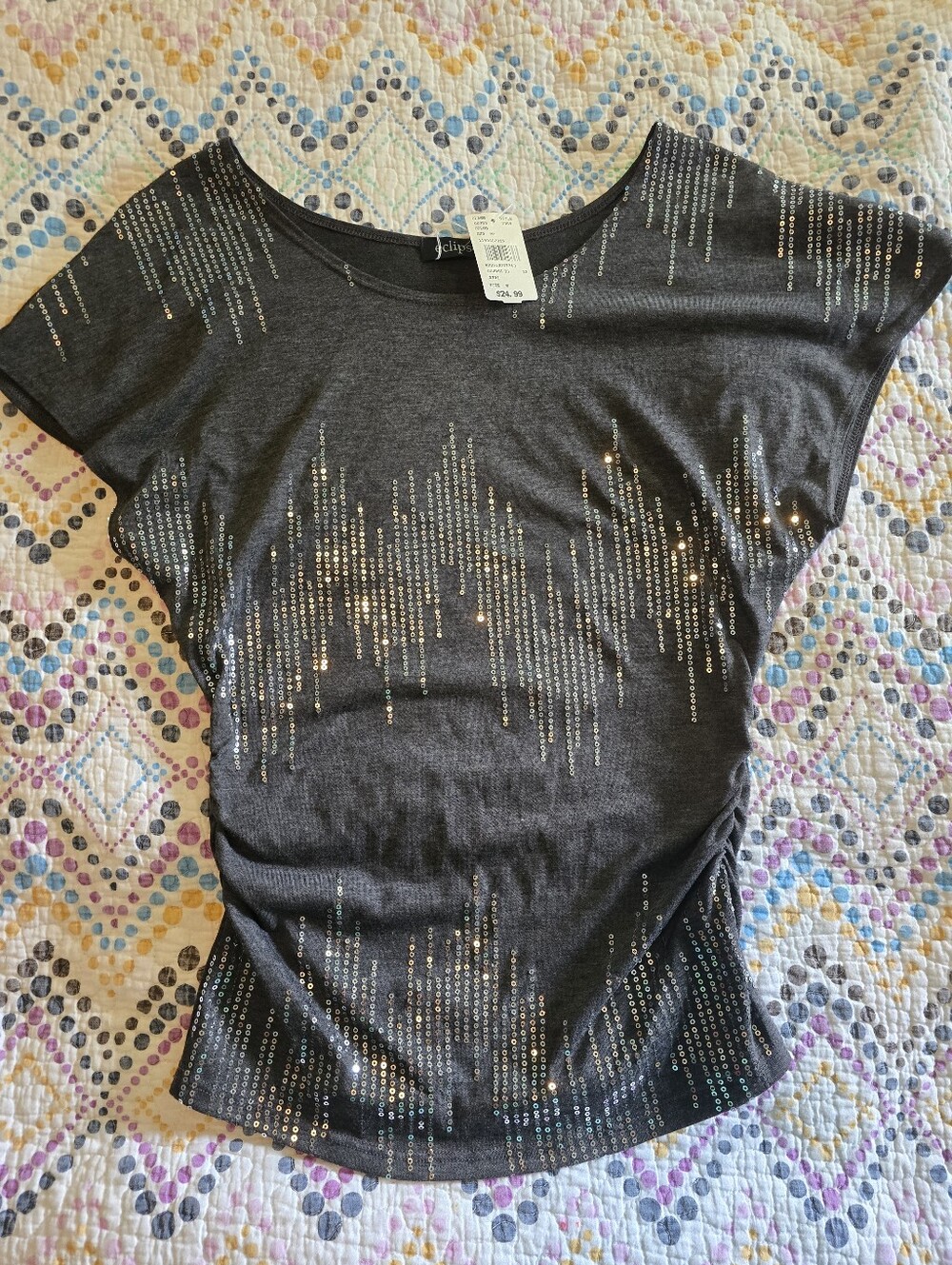 Eclipse Bat Wing Sleeves Dripping Sequin Top